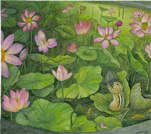Chipmunk in Lotus Pond, 2020